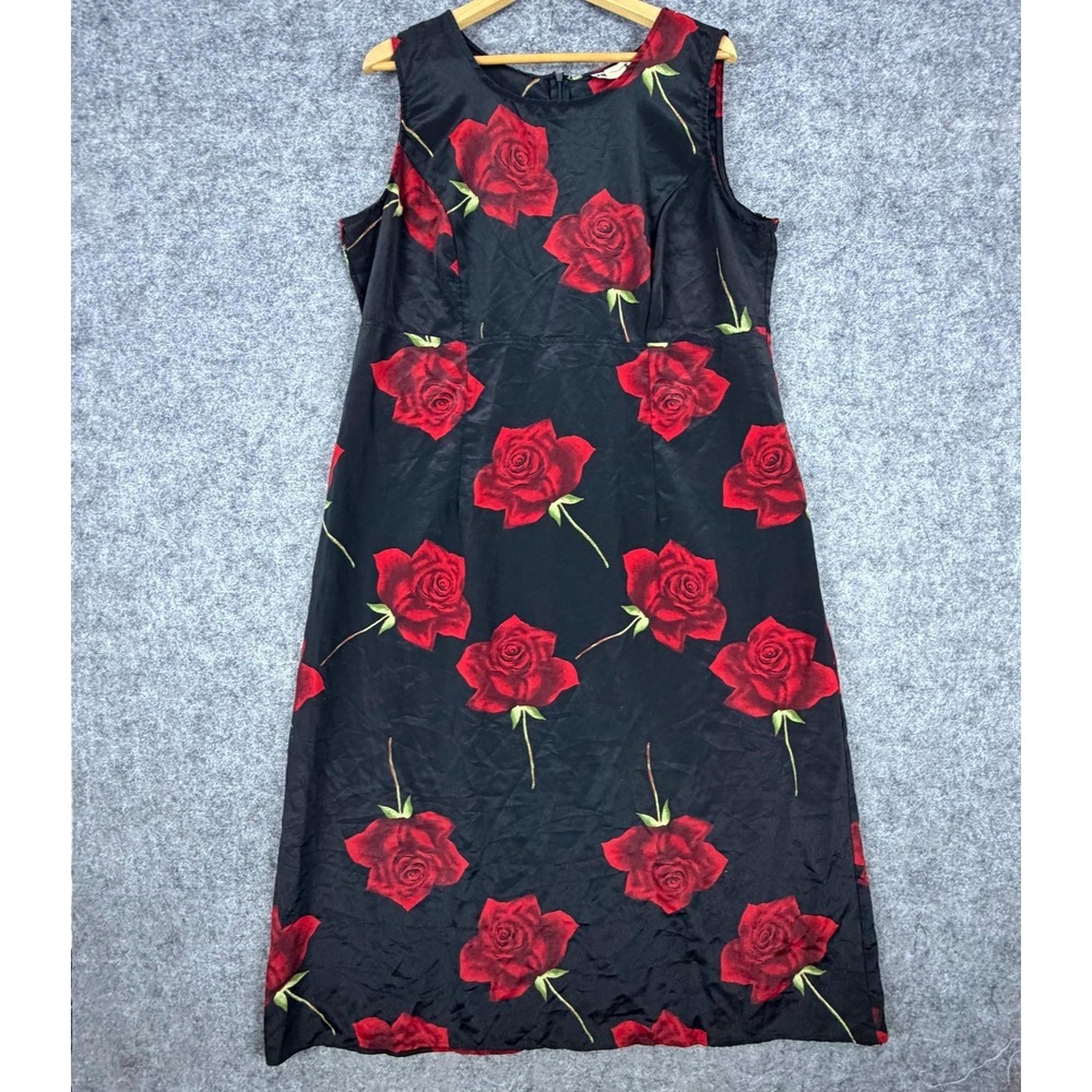 Vintage Tickets Shift Dress Womens 18 Black Floral Dark Romantic Goth Sleeveless